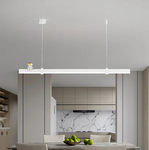 Minimalist Nordic brushed steel LED chandelier - vue 3 sur 12