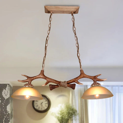 lustre rétro double bois résine suspension led décoration loft