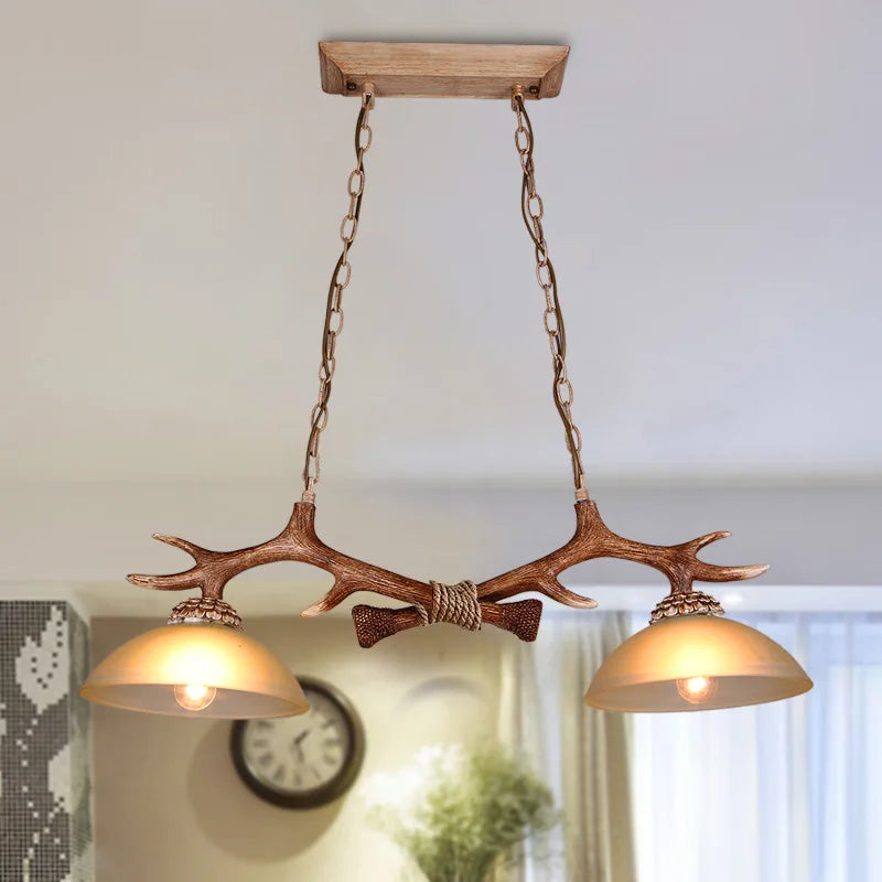 lustre rétro double bois résine suspension led décoration loft