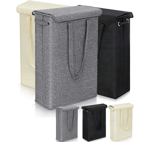 45L Slimline Laundry Hamper with Lid, Family Bathroom Life Clothes Pants Storage Dirty Clothes Basket Folding Laundry Basket - vue 2 sur 9