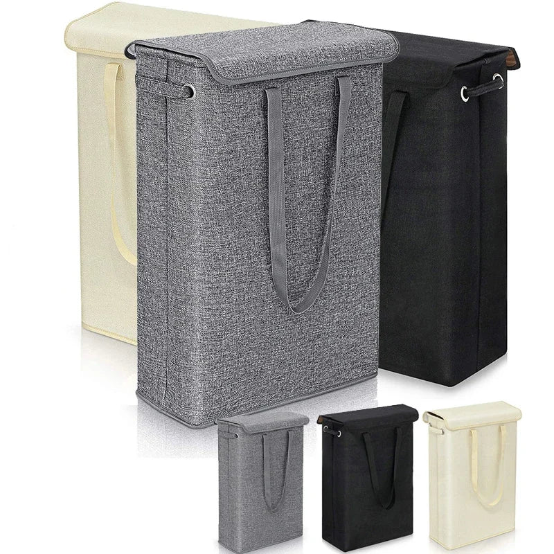 45L Slimline Laundry Hamper with Lid, Family Bathroom Life Clothes Pants Storage Dirty Clothes Basket Folding Laundry Basket - vue 1 sur 9