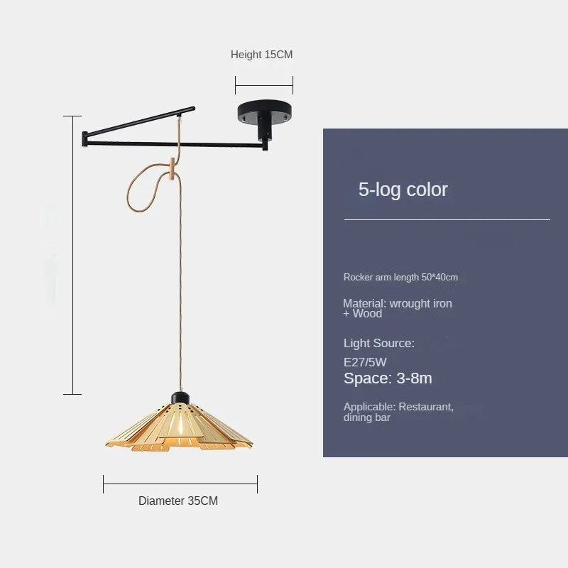 lustre moderne à led créatif avec bras rétractable en bois artistique - vue 13 sur 16
