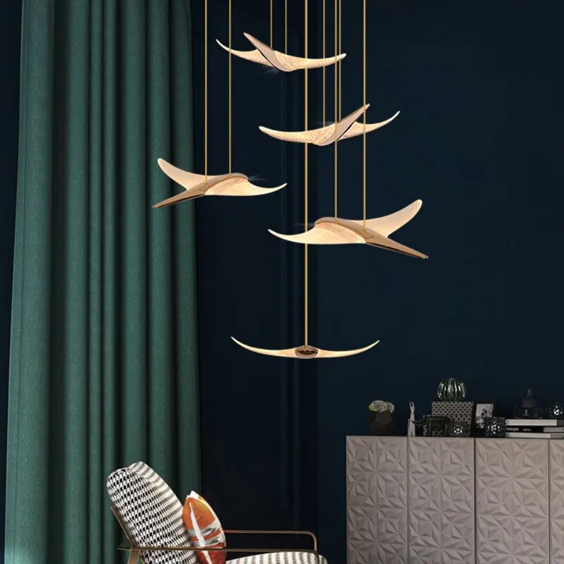 Lustre moderne luxe design villa escalier acrylique