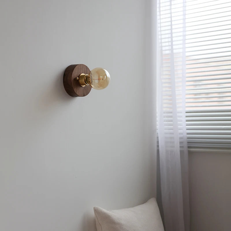 Applique murale vintage japonaise en bois et cuivre avec interrupteur à chaîne - vue 6 sur 17