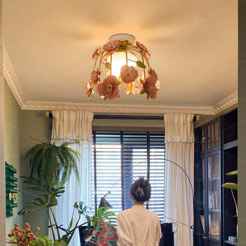 plafonnier rétro en forme de rose pour décoration romantique et chaleureuse - vue 3 sur 10