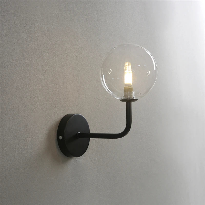 applique murale rétro nordique boule verre courbée métal