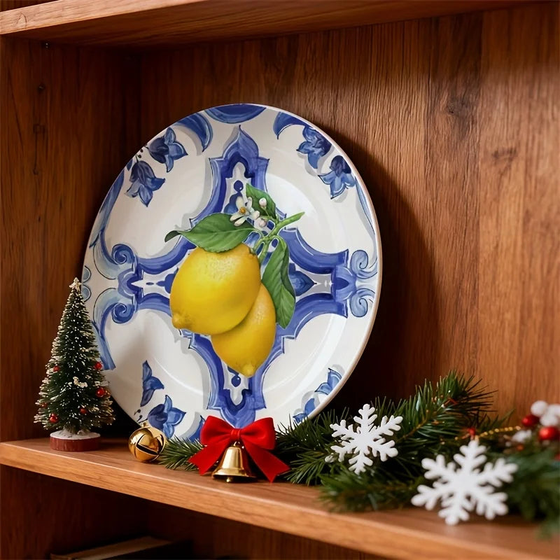 assiette decorative citron motif tranches style grec ceramique