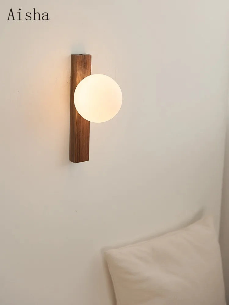 applique murale rétro en noyer avec verre décoratif - vue 4 sur 7