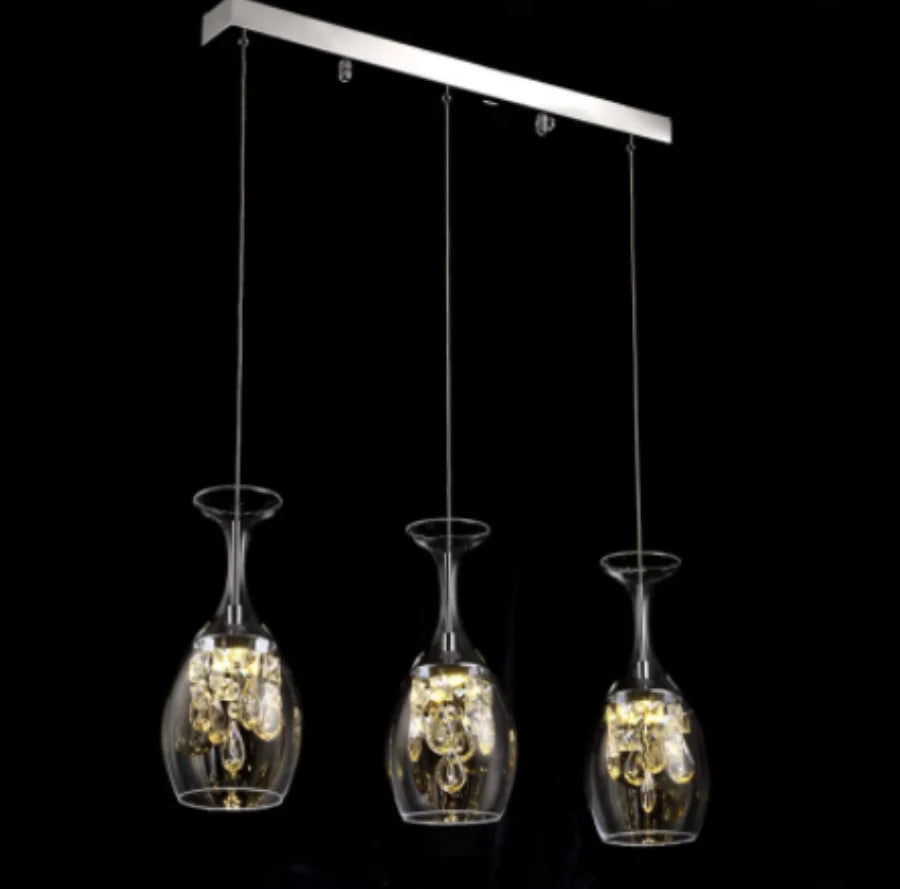 suspension moderne en cristal avec abat-jour en verre pour éclairage décoratif - vue 2 sur 5