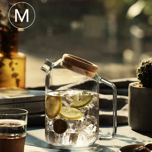 Théière verre couvercle bois style fleurs résistante chaleur