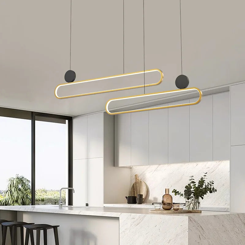 Nordic minimalist double ring LED pendant light for interiors - vue 6 sur 16