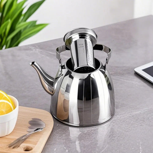 Bouilloire acier inoxydable miroir motif fleur infuseur amovible