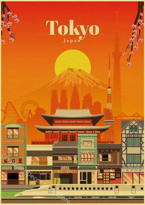 affiche vintage des villes du monde architecture rétro décor mural