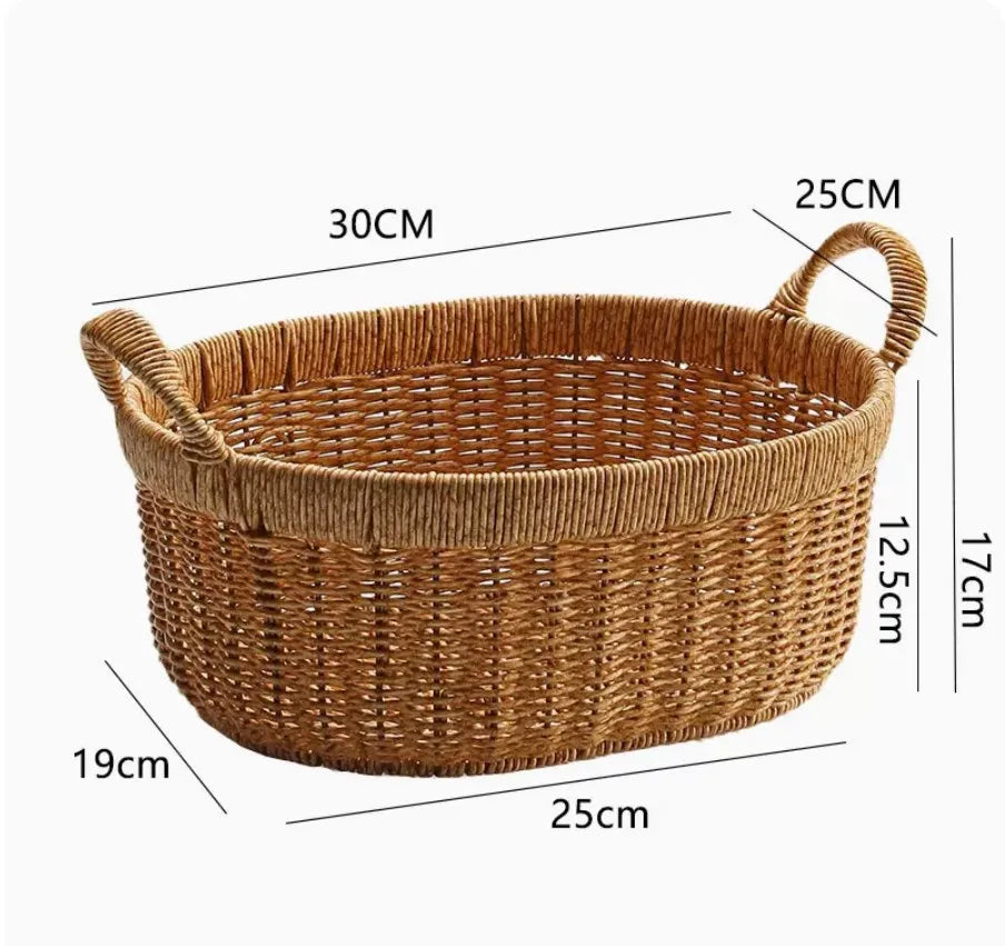 plateau de service en rotin panier tressé avec poignées pour rangement - vue 12 sur 11