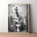 Animal On the Toilet Canvas Painting, Funny Bathroom Wall Art Pictures Prints, Black And White Animal Poster, Home Decor Murals