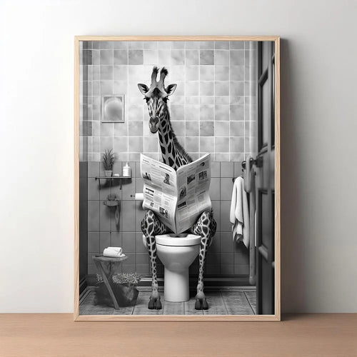 Animal On the Toilet Canvas Painting, Funny Bathroom Wall Art Pictures Prints, Black And White Animal Poster, Home Decor Murals - vue 8 sur 7