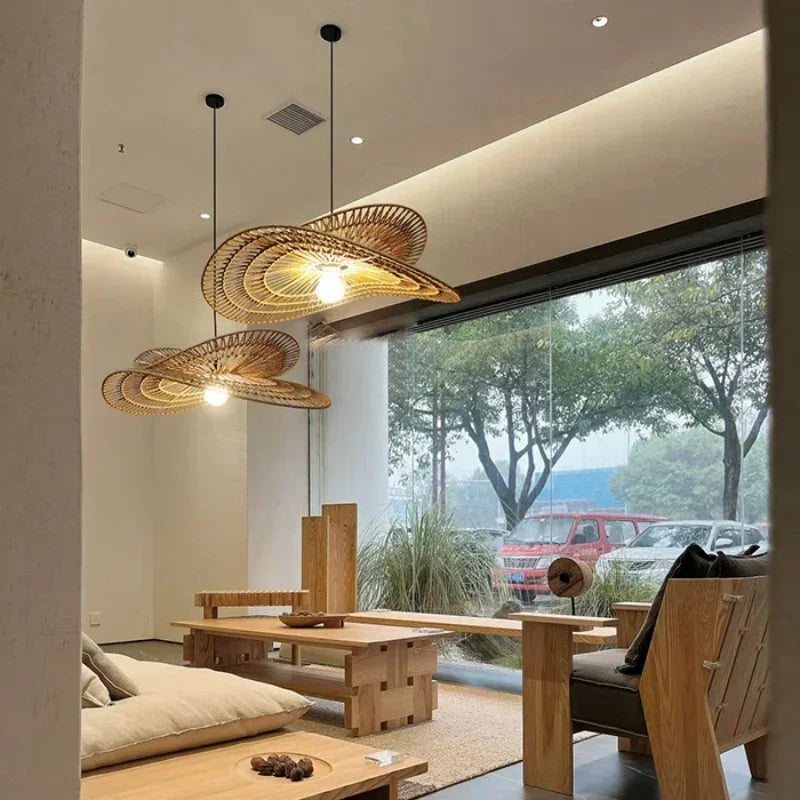 Wabi sabi style pendant light, rattan woven light, dining room home decoration, bedroom living room pendant light - vue 5 sur 15