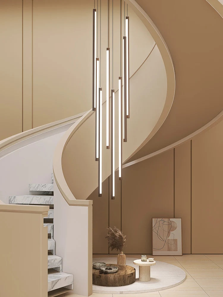 Nordic wood grain duplex rotating minimalist LED chandelier - vue 3 sur 14