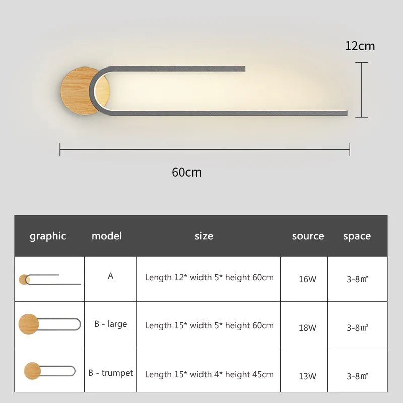 Applique murale LED en bois nordique moderne fer 60CM longue bande gris blanc salon décor appliques chambre étude luminaires pour la maison Lustre - vue 6 sur 12