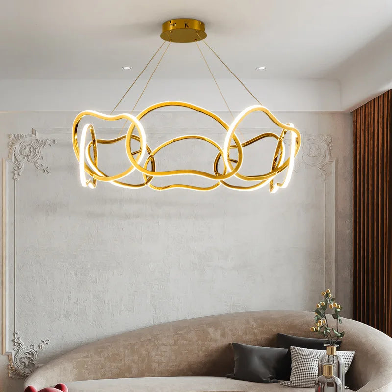 plafonnier led suspendu en silicone doré design moderne et créatif - vue 7 sur 16