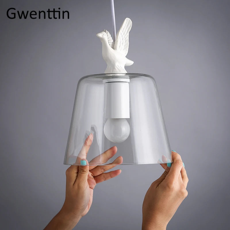 lustre moderne décoratif en verre style canard oiseau - vue 6 sur 7