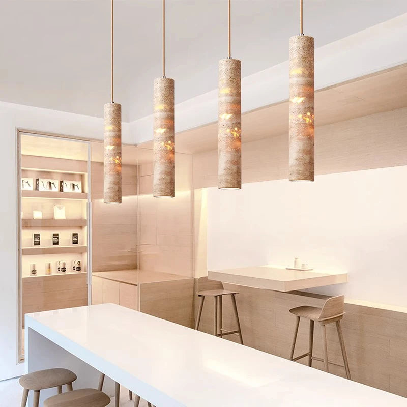 Suspension LED Lustre en marbre Longue bande lumineuse Restaurant Bar Comptoir Luxe Lumière Art Chambre Chevet Crème Style Éclairage - vue 5 sur 7