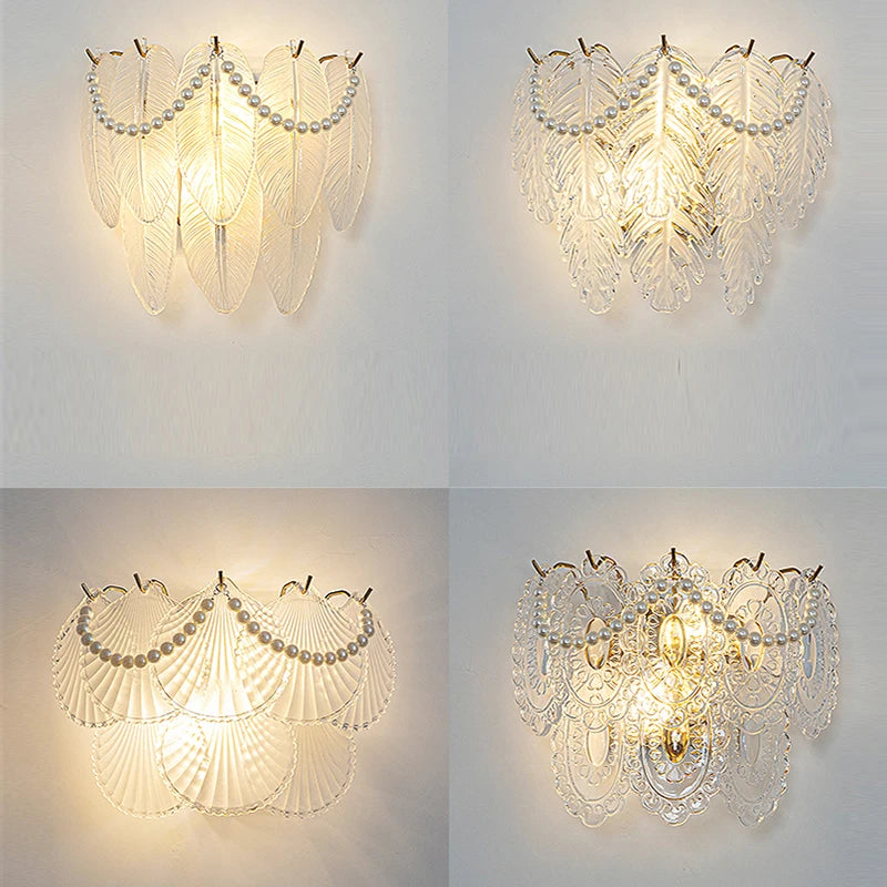 applique murale led en verre forme perle plume feuille coquille soleil fleur - vue 8 sur 15