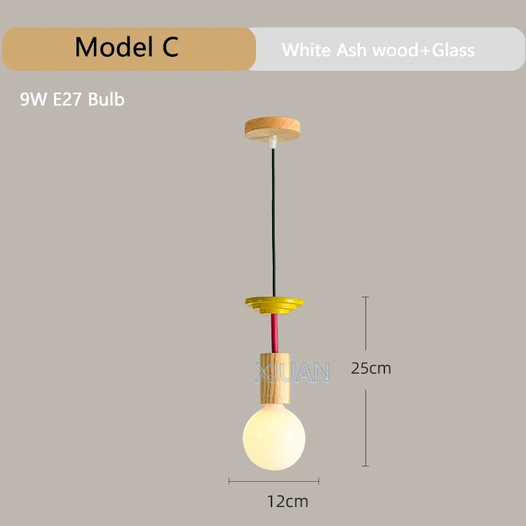 Suspension en bois modernes chambre nordique chevet LED suspension Restaurant cuisine coloré Lustre en bois Lustre maison Dec - vue 8 sur 13