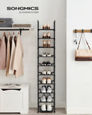 SONGMICS 10-Tier Shoe Rack, Shoe Stand, Space-Saving Shoe Storage, 33 x 33 x 173 cm, Metal Frame, Non-Woven Fabric Shelves