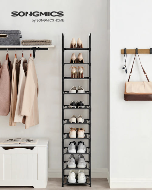 SONGMICS 10-Tier Shoe Rack, Shoe Stand, Space-Saving Shoe Storage, 33 x 33 x 173 cm, Metal Frame, Non-Woven Fabric Shelves - vue 2 sur 7