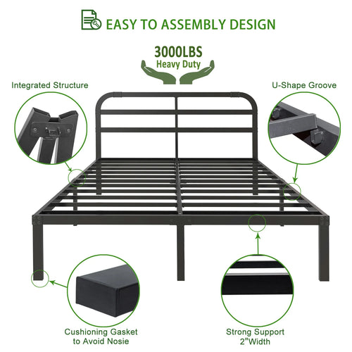 DDPNKL Heavy Duty Metal Bed Frame with Headboard, 3500 lbs Max Weight Capacity Metal Platform, Easy Assembly Mattress Foundation - vue 3 sur 10