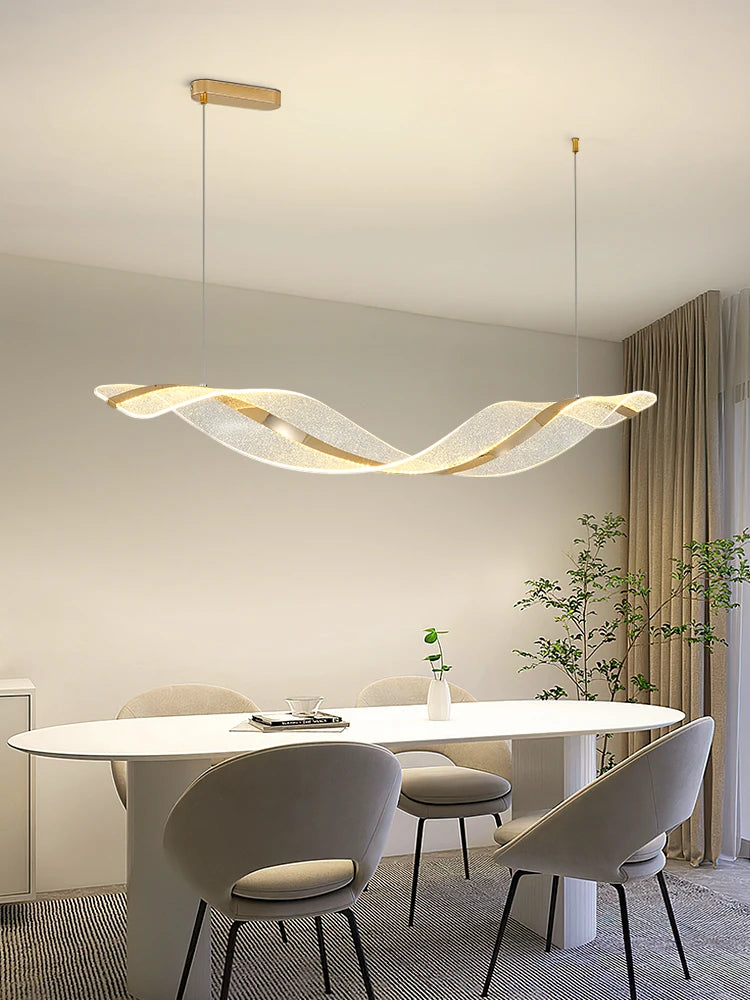 lustre nordique led moderne vague salon restaurant intérieur - vue 4 sur 8
