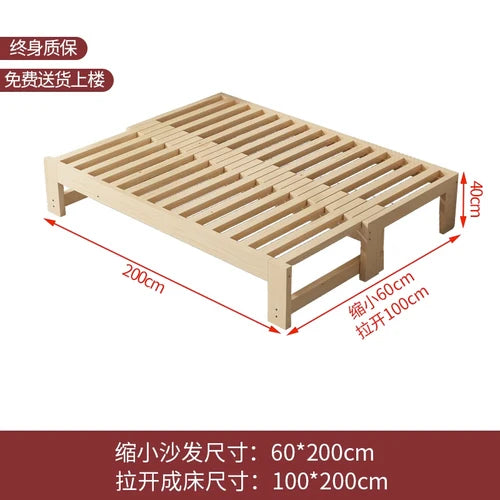 Customized: Fold-out sofa bed, dual-purpose all-solid wood, small apartment, telescopic bed, pull-out bed, push-pull bed, foldab - vue 13 sur 24