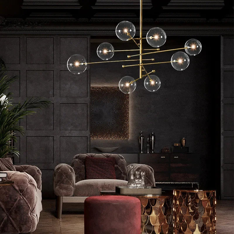 SANDYHA Art moderne boule de verre lustres Design nordique noir or lampe à LED pour salon chambre décor à la maison suspension - vue 4 sur 15