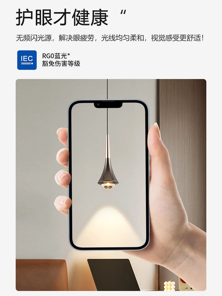 Bedroom bedside chandelier modern simple can lift creative light luxury main bed headlamp small chandelier restaurant chandelier - vue 4 sur 11