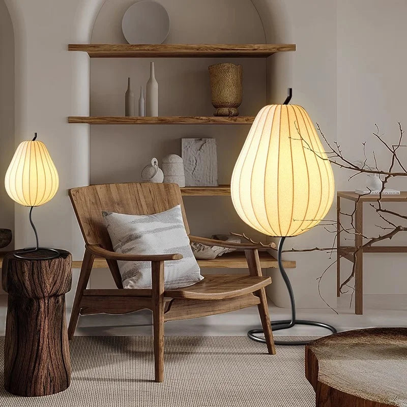 lampe de sol japonaise en soie design poire élégante et moderne - vue 3 sur 8