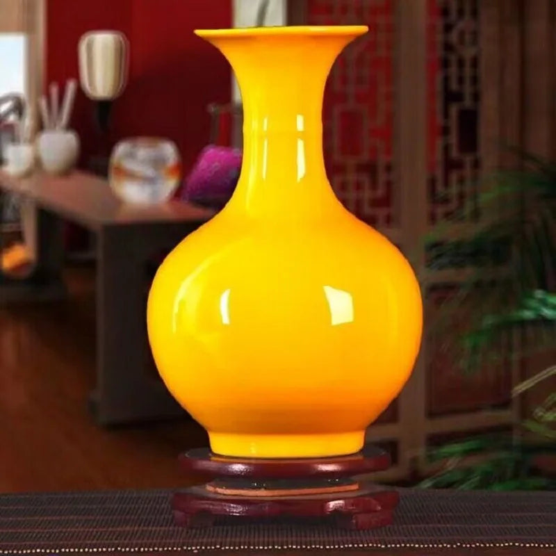 Jingdezhen Yellow Ceramic Vases, All Yellow Glaze Home Crafts, Living Room, Office Decoration, Wedding Gifts - vue 1 sur 11