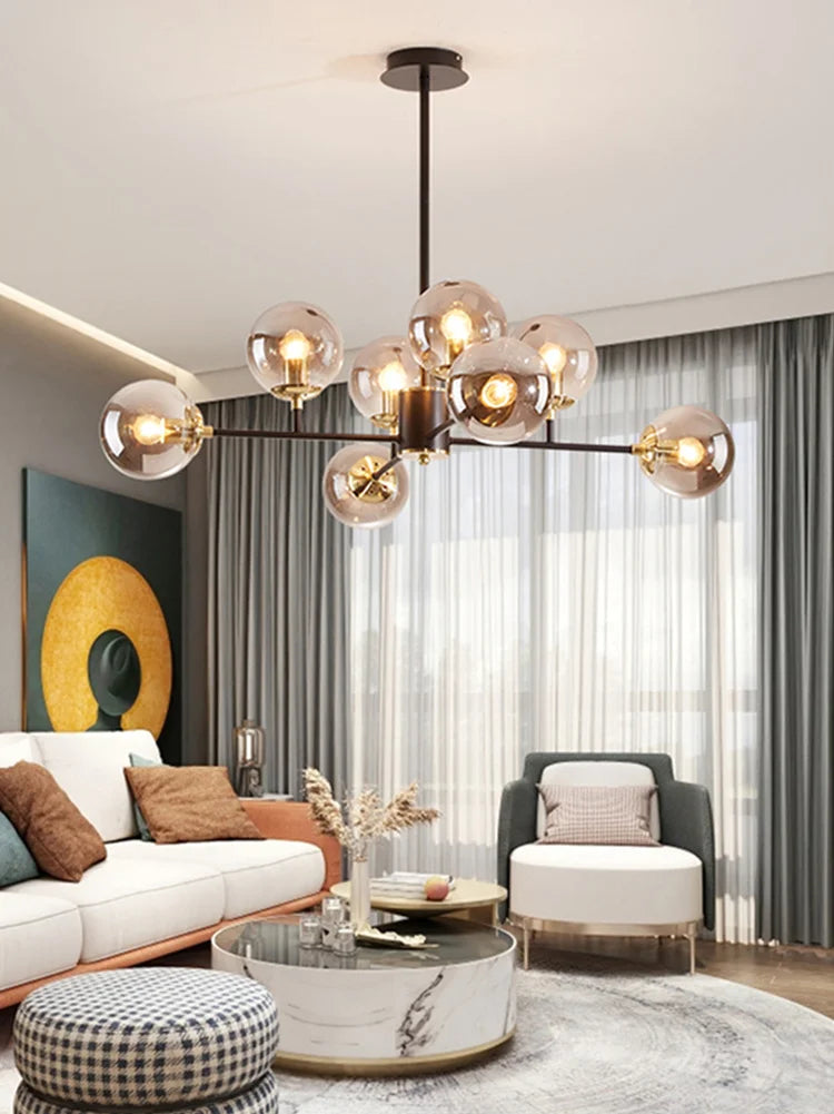 lustre led nordique simple avec boule de verre suspendue - vue 4 sur 12