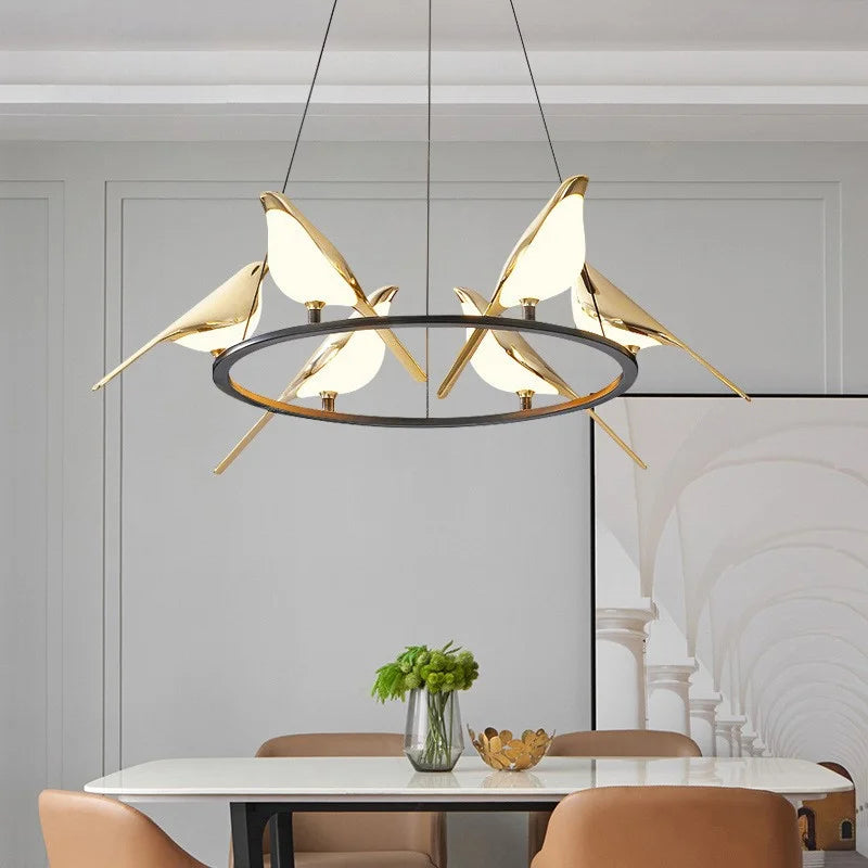 lustre oiseau doré pour décoration intérieure style nordique - vue 5 sur 16