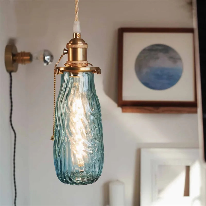 lustre nordique rétro en laiton avec interrupteur à tirage
