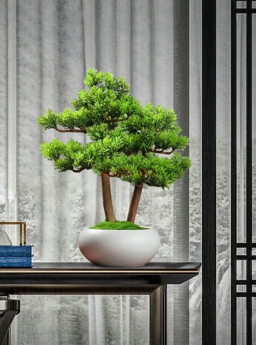 1PCS Simulated welcoming pine bonsai ornaments, pine bonsai desktop plant decorations, biomimetic small green plants - vue 2 sur 8
