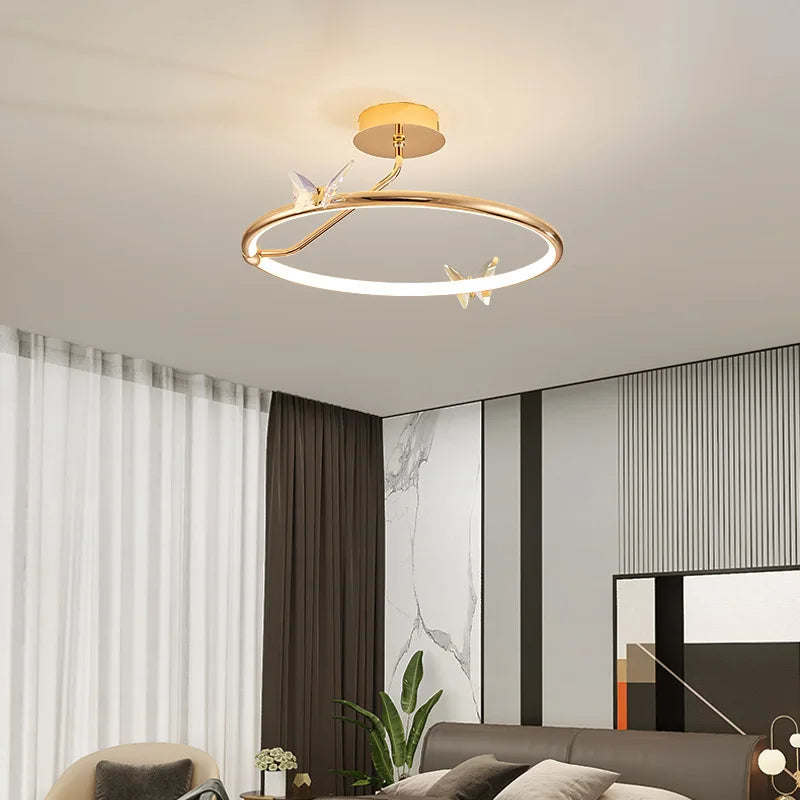 lustre moderne en forme de papillon avec anneau doré décoratif - vue 5 sur 12