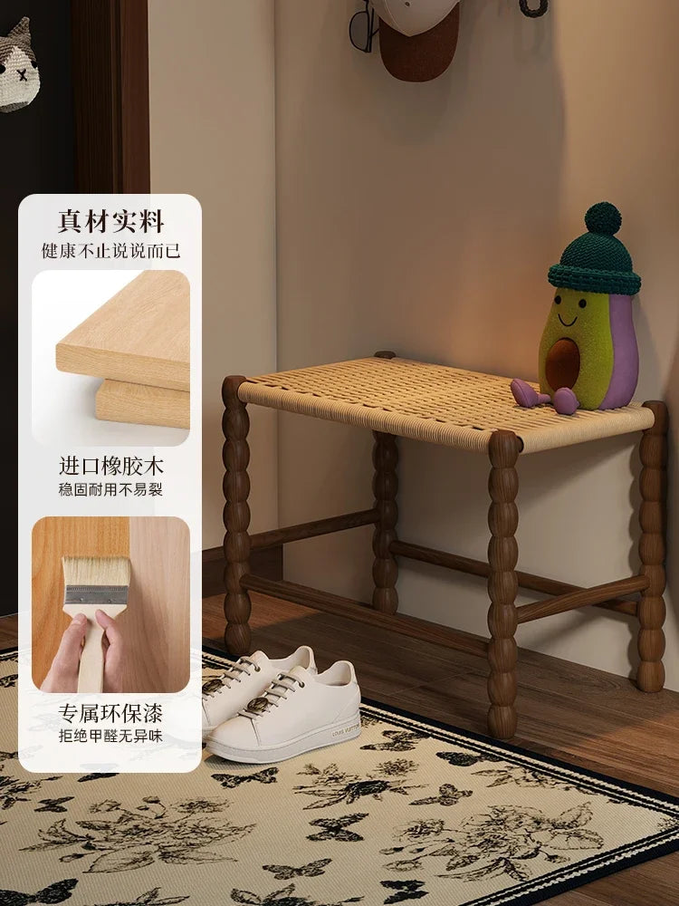 Creative Gourd Stool, French Woven Solid Wood Stool, Household Shoe Changing Stool, Living Room Sofa Side Shelf - vue 4 sur 13