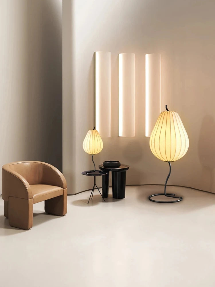 lampe de sol japonaise en soie design poire élégante et moderne - vue 7 sur 8