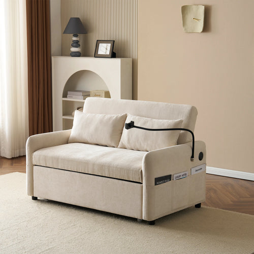 Modern double folding sofa bed, multi-functional with adjustable backrest, cell phone holder & USB charging station - vue 4 sur 6