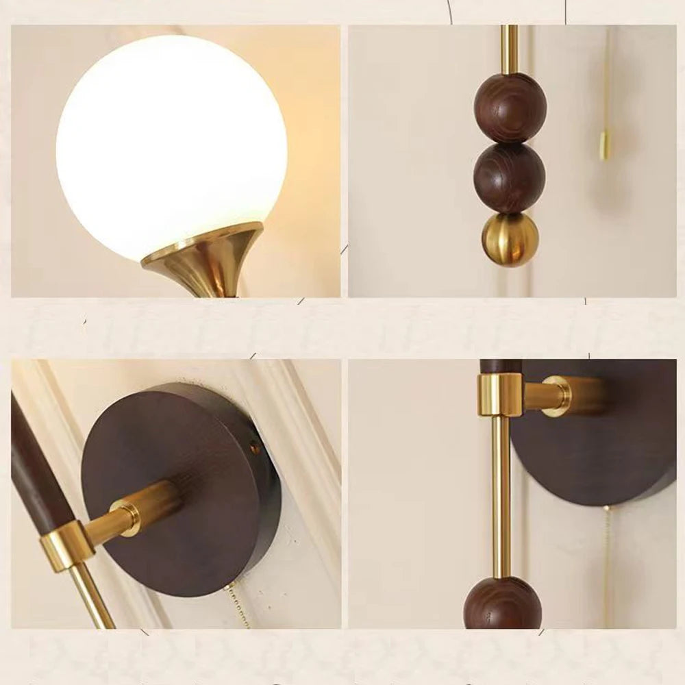 Applique murale Vintage en bois et verre - vue 6 sur 9