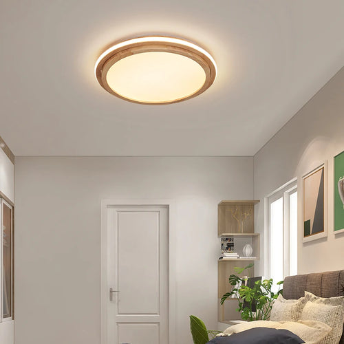 lustre moderne en bois avec lumières intelligentes pour intérieur