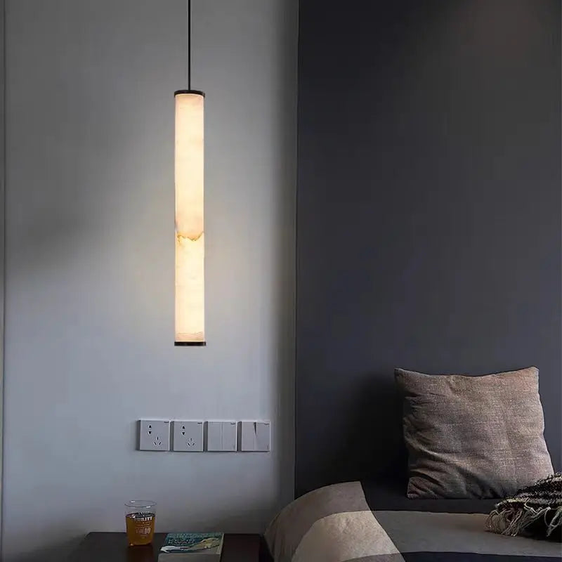 lustre cylindrique en marbre naturel avec cordon réglable - vue 2 sur 9