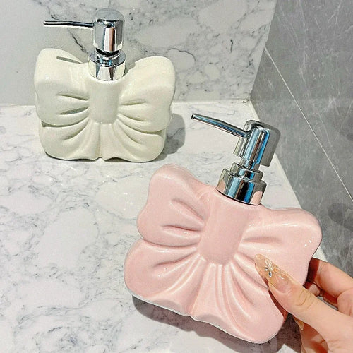1pc, Ceramics Bowknot Lotion Press Bottle, Household Bathroom Shower Gel Bottle, Plastic Pump Head, Bathroom Liquid Dispenser - vue 4 sur 9