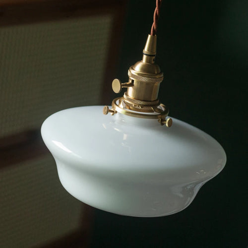 Suspension nordique moderne douille en cuivre abat-jour en verre blanc chambre salon suspension LED luminaires - vue 6 sur 30